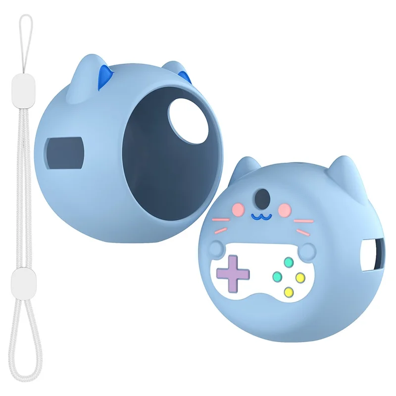 For Punirunes Interactive Digital Pet Toy Silicone Protective Case Soft Cover with Lanyard - Blue