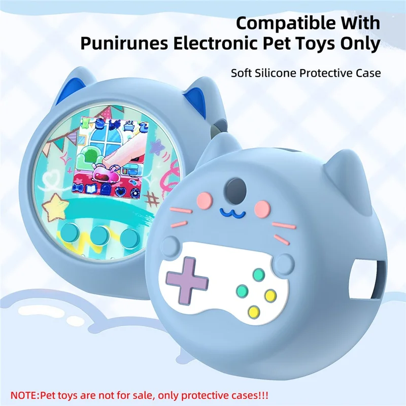 For Punirunes Interactive Digital Pet Toy Silicone Protective Case Soft Cover with Lanyard - Blue