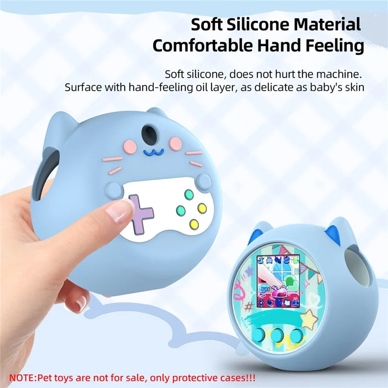 For Punirunes Interactive Digital Pet Toy Silicone Protective Case Soft Cover with Lanyard - Blue