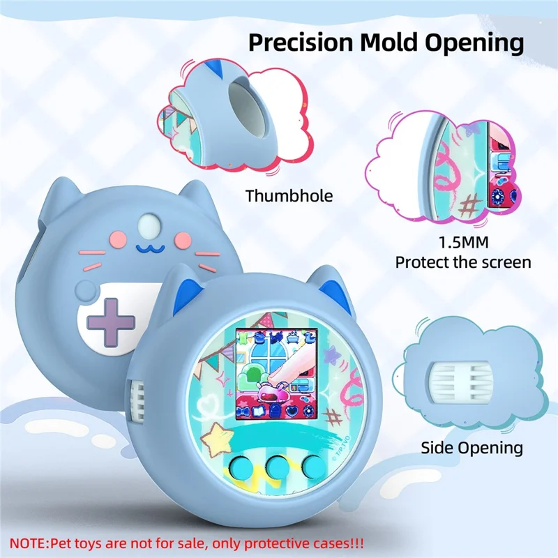 For Punirunes Interactive Digital Pet Toy Silicone Protective Case Soft Cover with Lanyard - Blue
