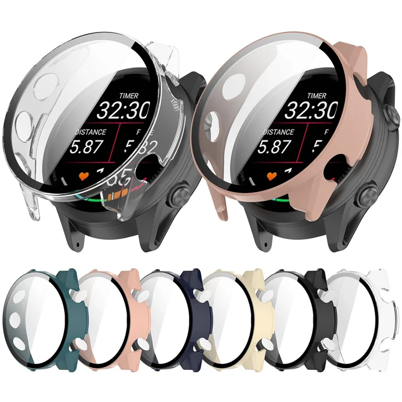 Capa Protetora Rígida de PC para Garmin Forerunner 970 com Película de Vidro Temperado - Transparente