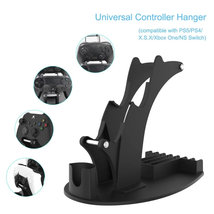 JYS-P5128 Dual Game Controller Holder for Nintendo Switch Pro PS5 PS4 Xbox Series S X One Headphone Stand Game Disc Rack - Black