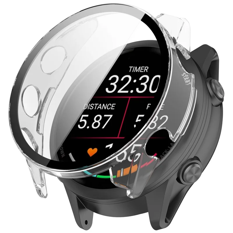For Garmin Forerunner 970 Case Hard PC All-Around Watch Cover with Tempered Glass Film - Transparent