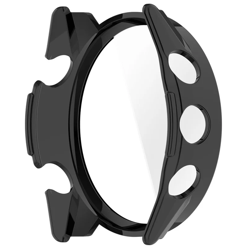 For Garmin Forerunner 570 47mm Case Hard PC All-Around Watch Cover with Tempered Glass Film - Black