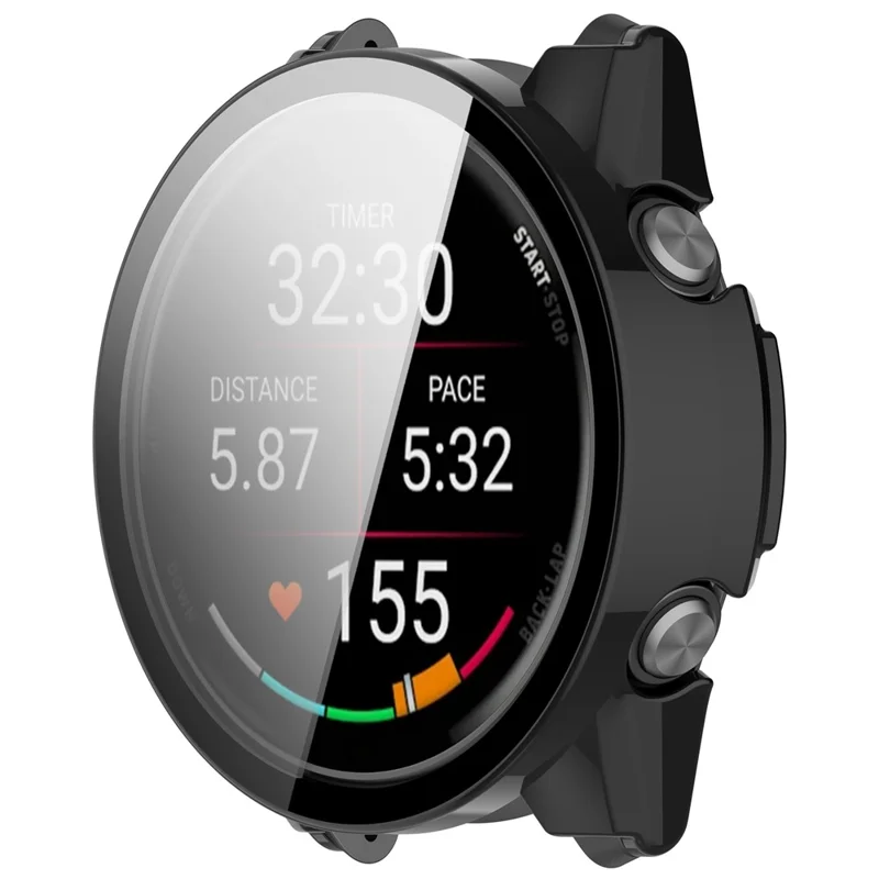 For Garmin Forerunner 570 42mm Case Hard PC All-Around Watch Cover with Tempered Glass Film - Black