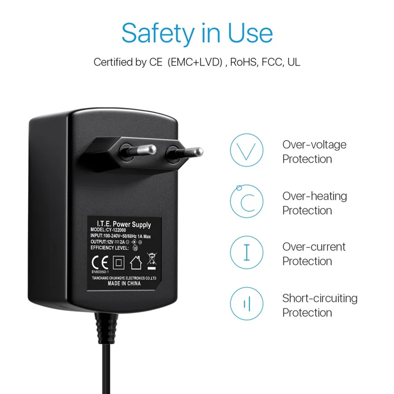 Adaptateur d'alimentation ZOSI DC 12V 2A 2000mA pour Caméra de Sécurité CCTV - Prise EU