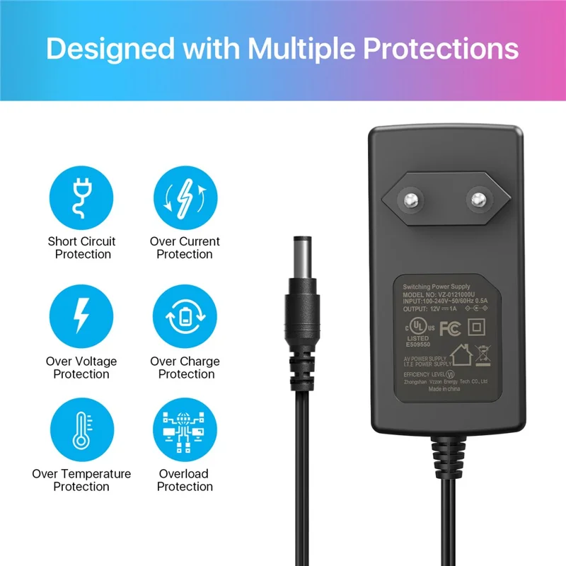 ZOSI 12V 1A 1000mA Power Supply Adapter CCTV Security Camera System for Home Surveillance - EU Plug
