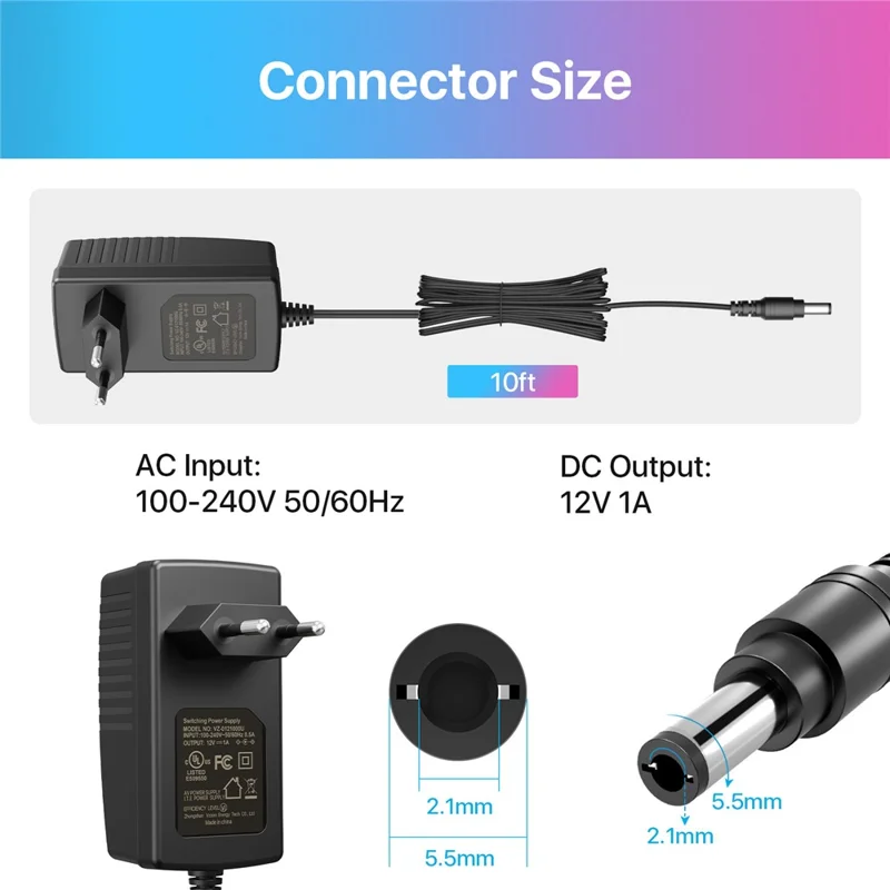 ZOSI 12V 1A 1000mA Power Supply Adapter CCTV Security Camera System for Home Surveillance - EU Plug