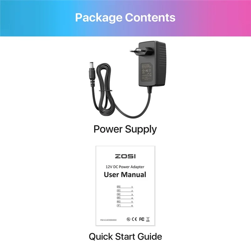 ZOSI 12V 1A 1000mA Power Supply Adapter CCTV Security Camera System for Home Surveillance - EU Plug