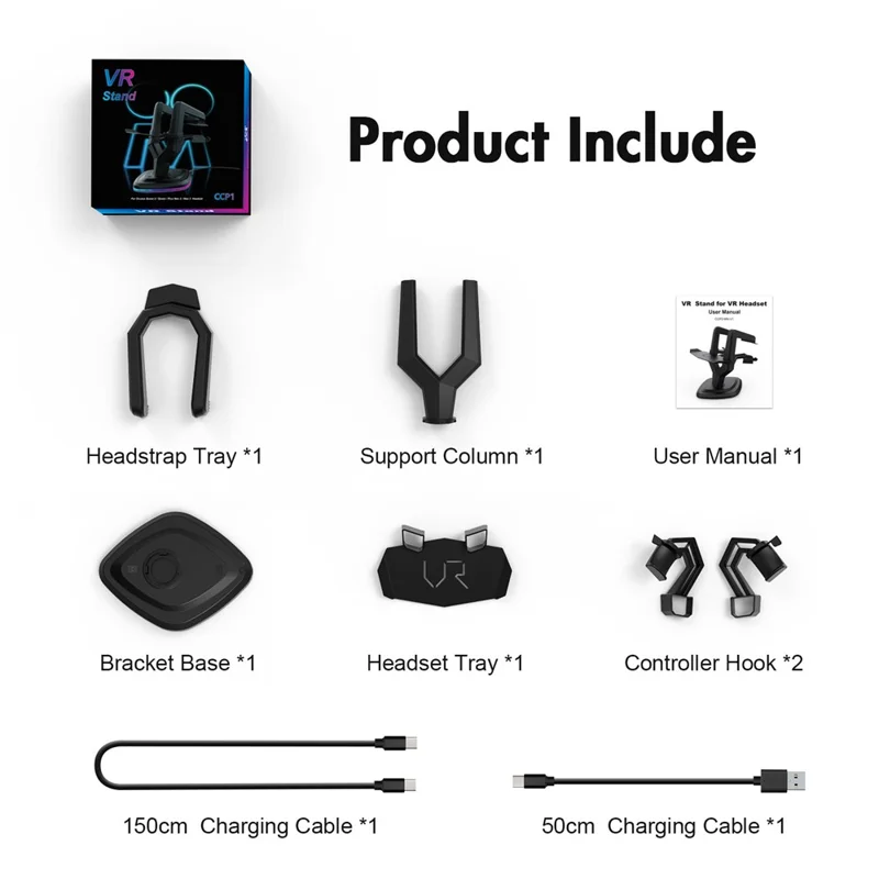 AMVR CCP1 Charging Stand for Meta Quest 3S / Quest 3 / Quest 2 VR Headset Charger with RGB Ambient Light