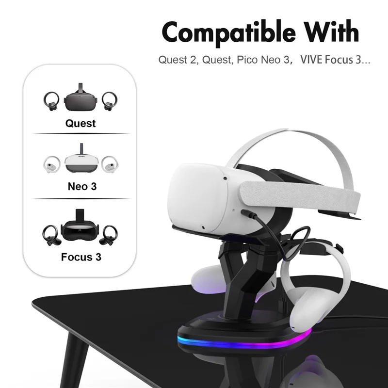 AMVR CCP1 Charging Stand for Meta Quest 3S / Quest 3 / Quest 2 VR Headset Charger with RGB Ambient Light