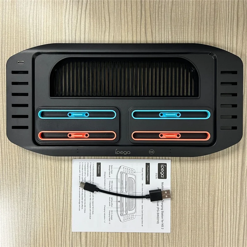 IPEGA PG-SW2210 For Nintendo Switch 2 Charging Dock Joypad Charger Game Card Storage Rack with RGB Light