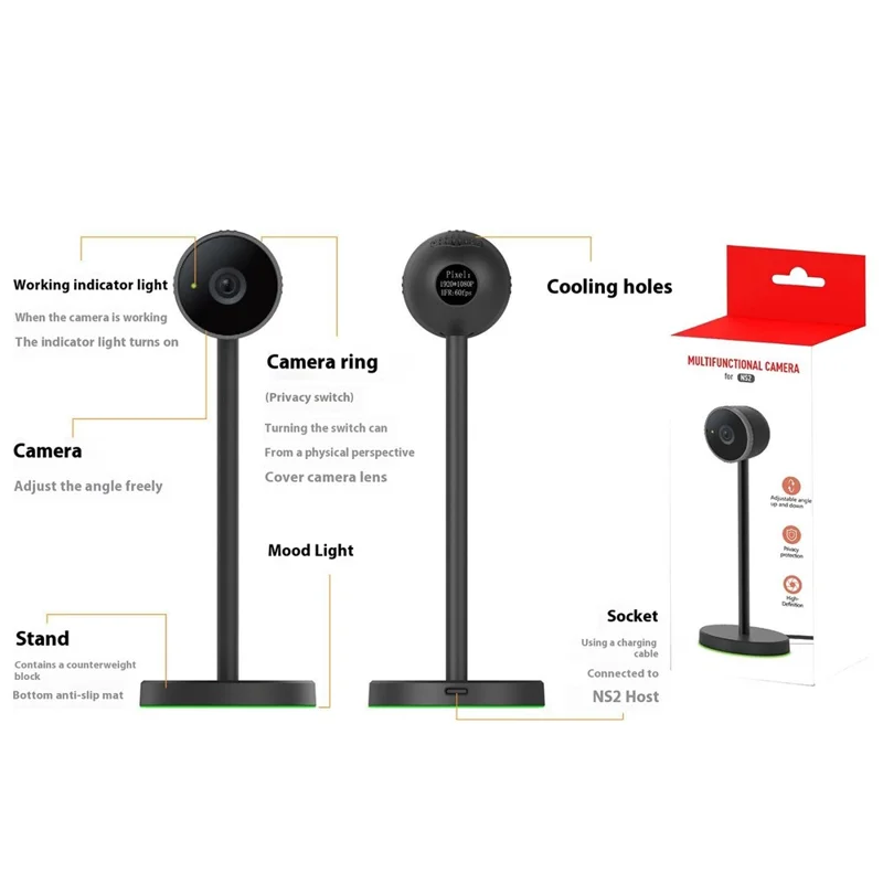 Pour Nintendo Switch 2 Console de Jeu Objectif Grand Angle Caméra de Conversation Vidéo 1080P avec Éclairage Ambiant