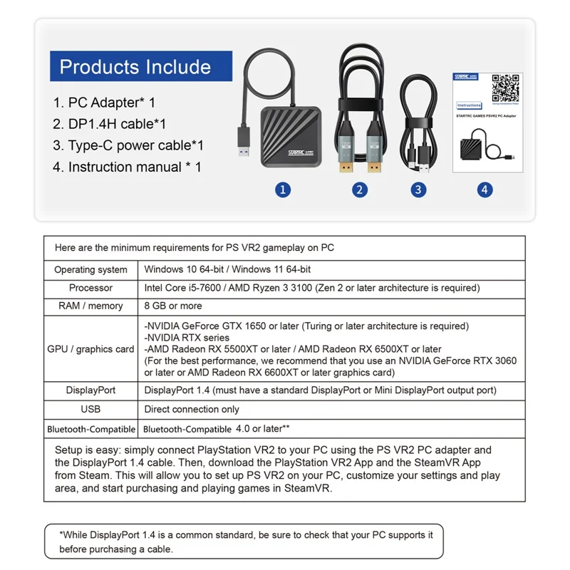 STARTRC GAMES For Sony PlayStation VR2 Headset Computer Connection Adapter (Without Bluetooth-Compatible Receiver)
