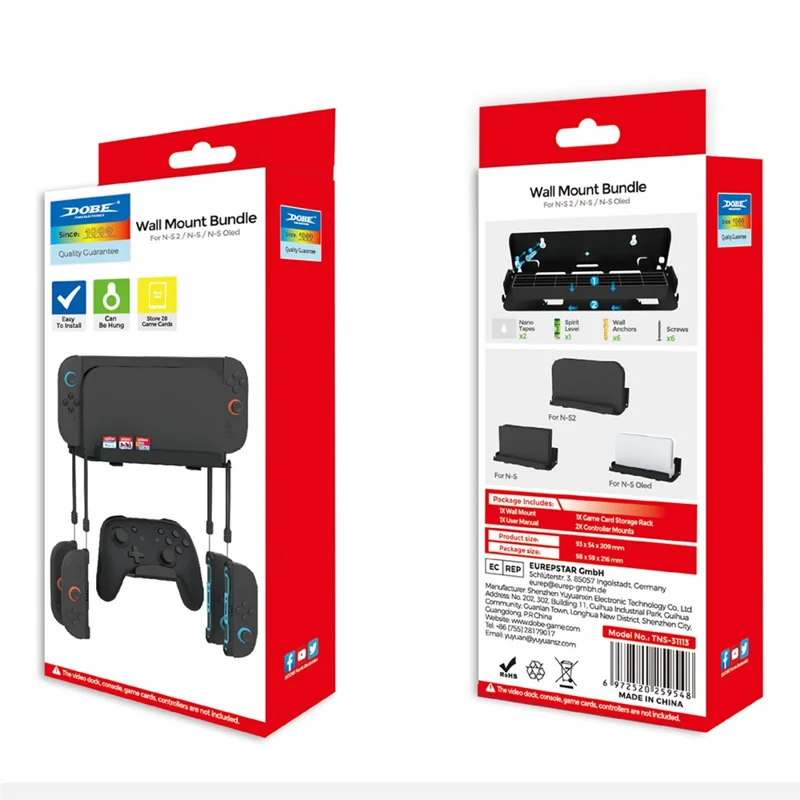DOBE TNS-31113 Wandhalterung für Nintendo Switch 2 / Switch / OLED Spielcontroller-Halter mit Spielkartenaufbewahrung