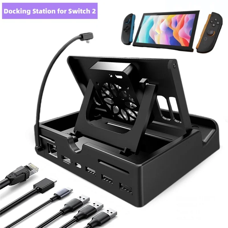 For Nintendo Switch 2 / Asus ROG Ally (2023) Multifunction Cooling Dock Expansion Hub PD 100W Fast Charging Stand with Fan