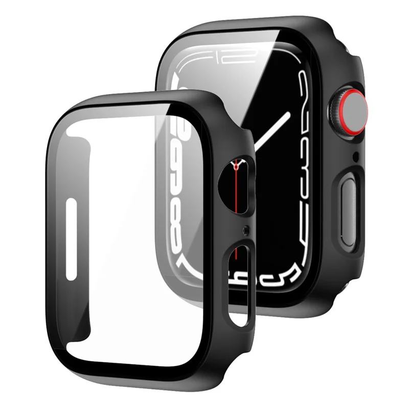 Watch Case For Apple Watch Series 3 42mm  /  2 42mm  /  1 42mm Matte Rubberized PC Frame with Tempered Glass Screen Protector - Black