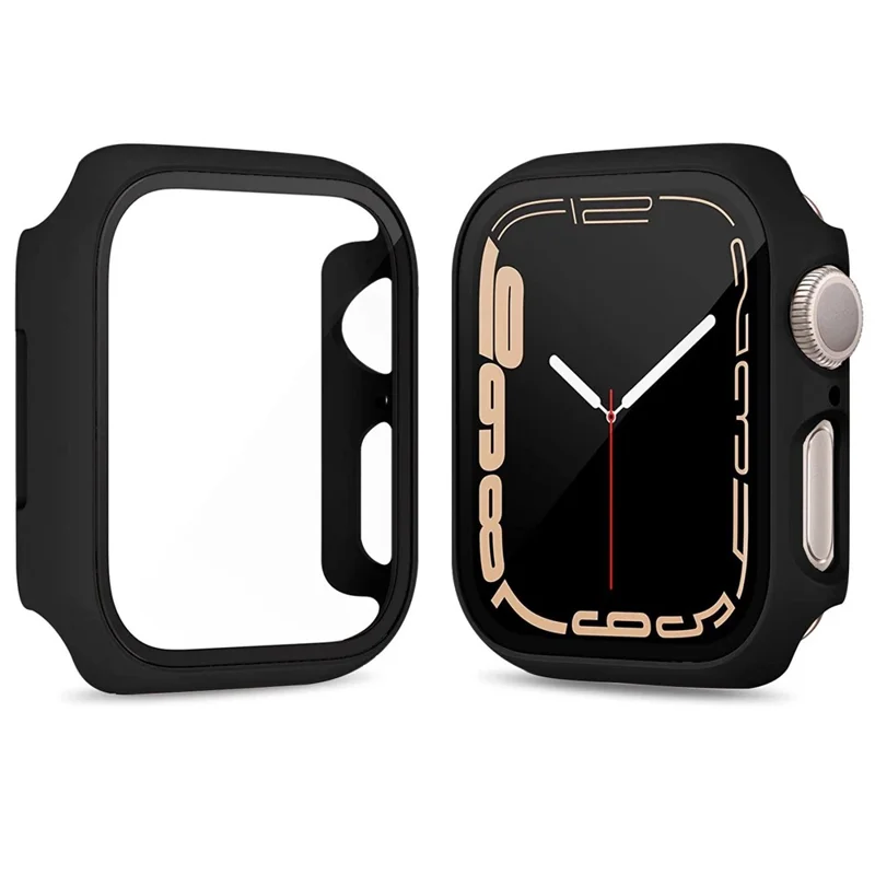 Watch Case For Apple Watch Series 3 42mm  /  2 42mm  /  1 42mm Matte Rubberized PC Frame with Tempered Glass Screen Protector - Black