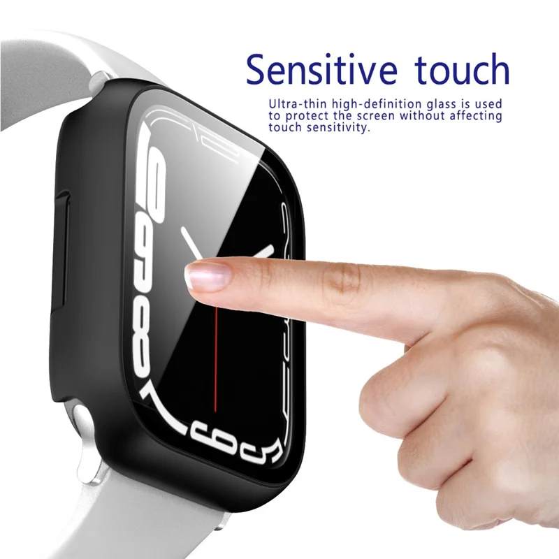 Watch Case For Apple Watch Series 3 42mm  /  2 42mm  /  1 42mm Matte Rubberized PC Frame with Tempered Glass Screen Protector - Black
