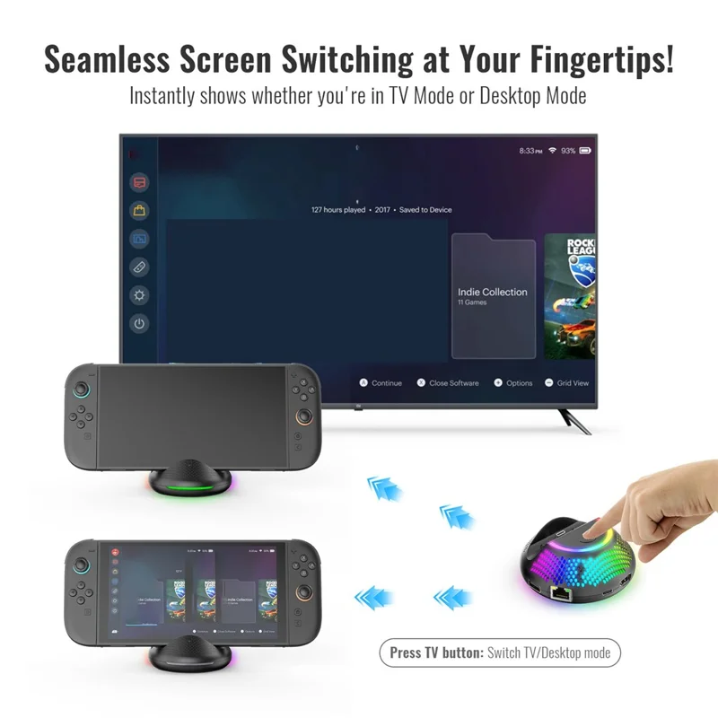 JYS-NS2289 Para Nintendo Switch 2 Soporte Portátil de Conversión de Vídeo con Puerto Ethernet Gigabit y Luz Ambiente RGB