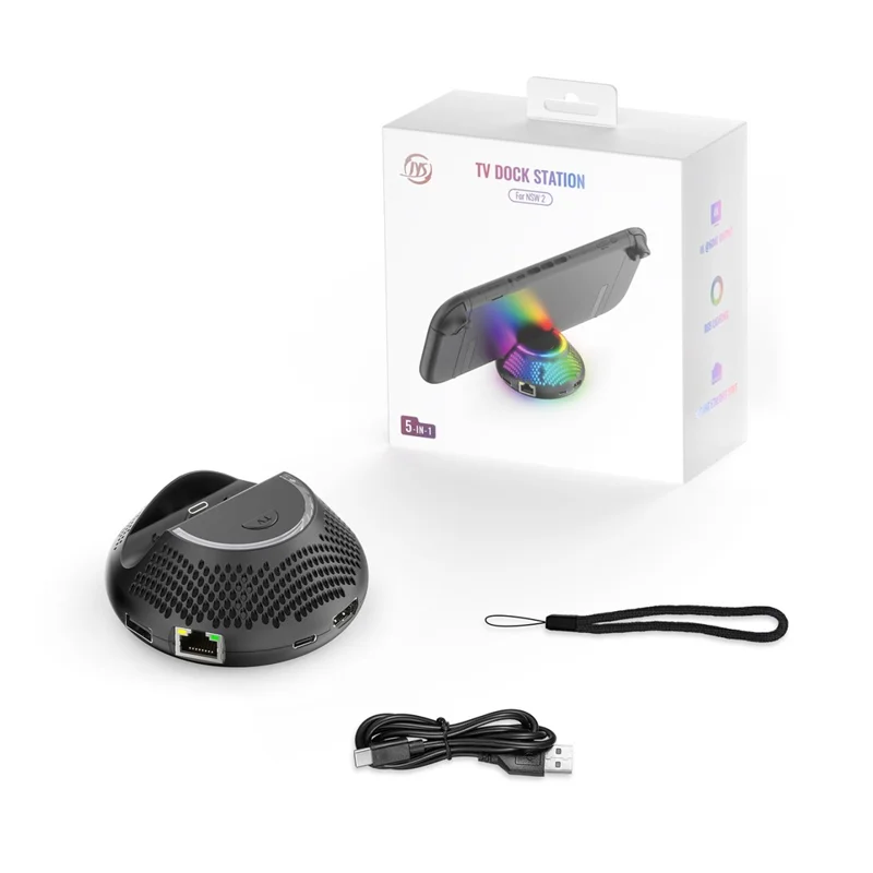 JYS-NS2289 Para Nintendo Switch 2 Soporte Portátil de Conversión de Vídeo con Puerto Ethernet Gigabit y Luz Ambiente RGB