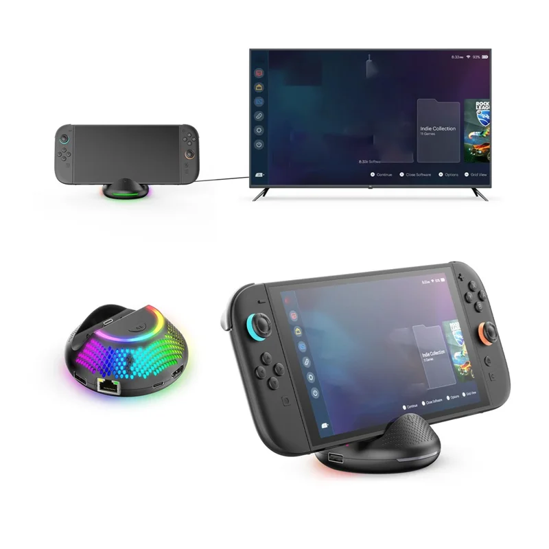 JYS-NS2289 Para Nintendo Switch 2 Soporte Portátil de Conversión de Vídeo con Puerto Ethernet Gigabit y Luz Ambiente RGB