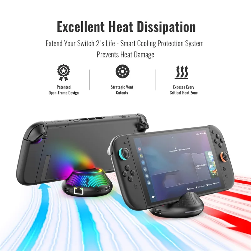 JYS-NS2289 Para Nintendo Switch 2 Soporte Portátil de Conversión de Vídeo con Puerto Ethernet Gigabit y Luz Ambiente RGB