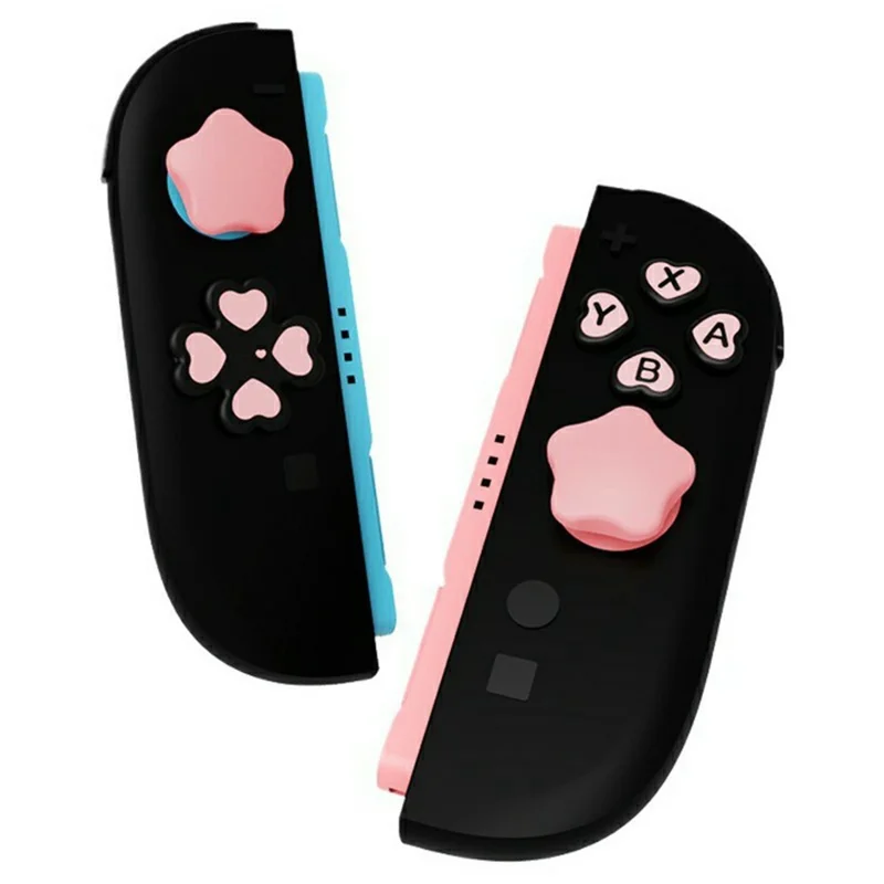 Ensemble de 7 Pièces pour Nintendo Switch : Capuchons de Joystick et Boutons en Silicone Étoile et Cœur pour D-Pad et Touches ABXY - Rose+Blanc