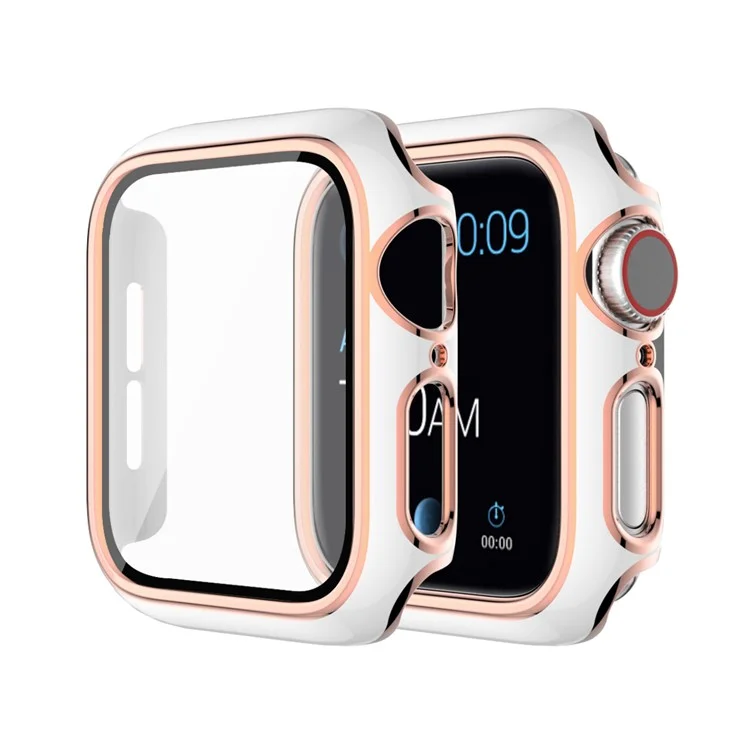 ENKAY HAT PRINCE Electroplating PC Cover + Tempered Glass Watch Protector Cover for Apple Watch Series 4 / 5 / 6 44mm / SE 44mm / SE (2022) 44mm - White / Champagne