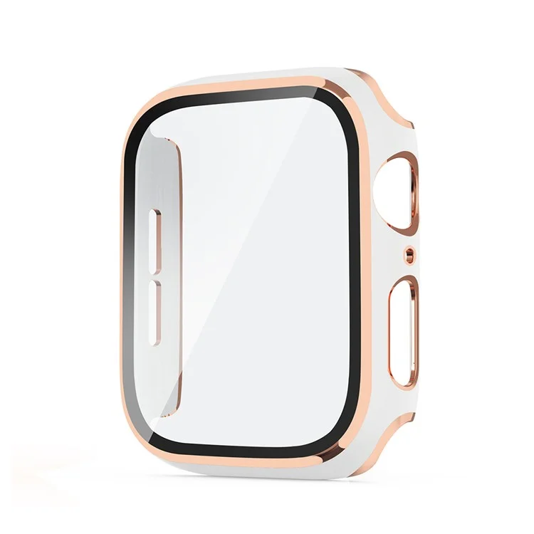 ENKAY HAT PRINCE Electroplating PC Cover + Tempered Glass Watch Protector Cover for Apple Watch Series 4 / 5 / 6 44mm / SE 44mm / SE (2022) 44mm - White / Champagne