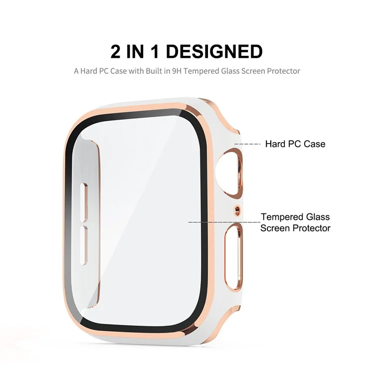 ENKAY HAT PRINCE Electroplating PC Cover + Tempered Glass Watch Protector Cover for Apple Watch Series 4 / 5 / 6 44mm / SE 44mm / SE (2022) 44mm - White / Champagne