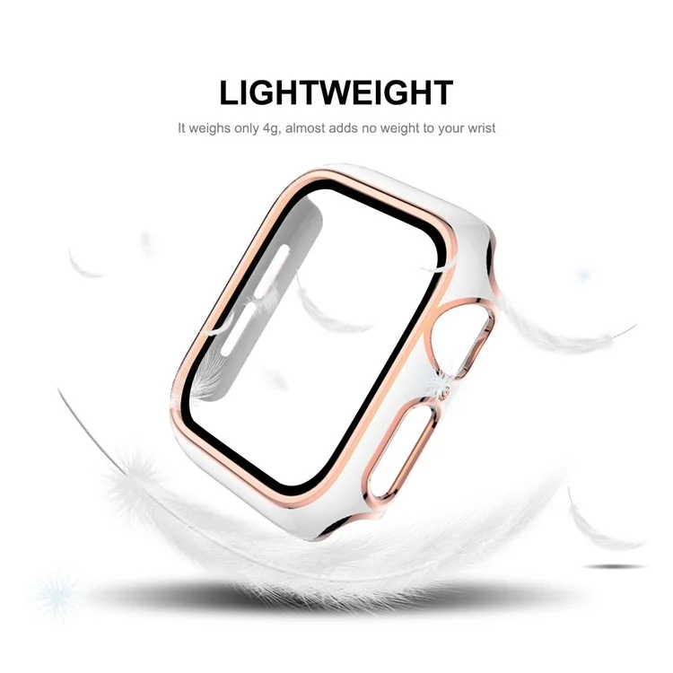 ENKAY HAT PRINCE Electroplating PC Cover + Tempered Glass Watch Protector Cover for Apple Watch Series 4 / 5 / 6 44mm / SE 44mm / SE (2022) 44mm - White / Champagne