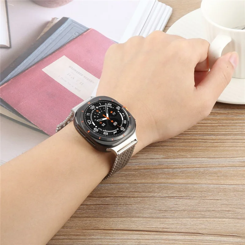 For Samsung Galaxy Watch Ultra 47mm Metal Smartwatch Band Magnetic Buckle Wrist Strap - Black