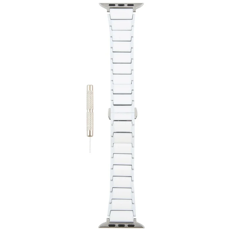Watch Band for Apple Watch Series 10 Ultra 9 8 7 SE 6 5 4 3 2 1 46mm 49mm 45mm 44mm 42mm Ceramic + Metal 18mm Butterfly Buckle Strap - White