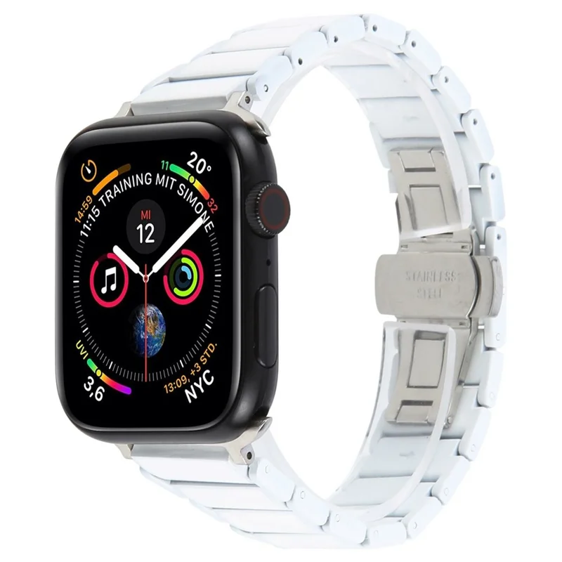 Watch Band for Apple Watch Series 10 Ultra 9 8 7 SE 6 5 4 3 2 1 46mm 49mm 45mm 44mm 42mm Ceramic + Metal 18mm Butterfly Buckle Strap - White