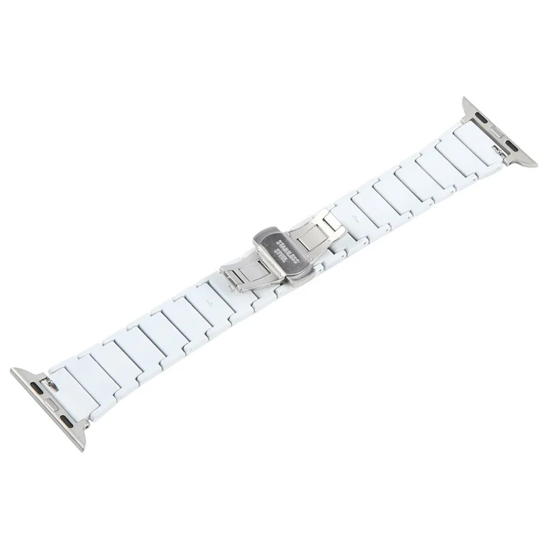 Watch Band for Apple Watch Series 10 Ultra 9 8 7 SE 6 5 4 3 2 1 46mm 49mm 45mm 44mm 42mm Ceramic + Metal 18mm Butterfly Buckle Strap - White
