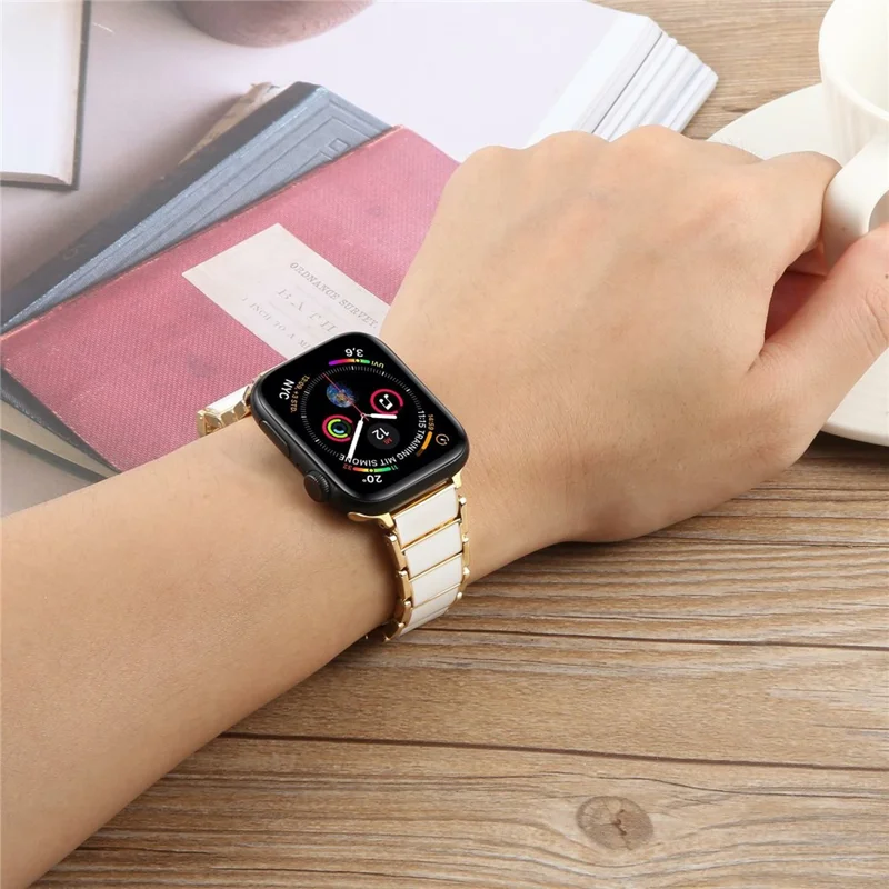 Watch Band for Apple Watch Series 10 Ultra 9 8 7 SE 6 5 4 3 2 1 46mm 49mm 45mm 44mm 42mm Ceramic + Metal 18mm Butterfly Buckle Strap - White