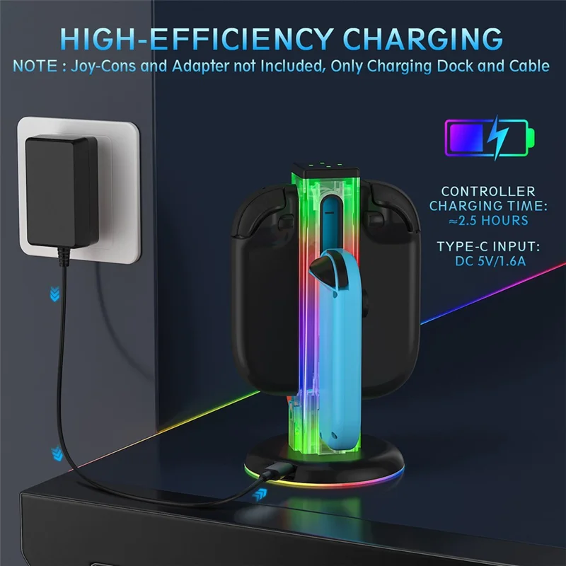 JYS-NS2318 Per Nintendo Switch 2 / Switch Docking di ricarica 4 in 1 Joy-Con Controller con luce RGB