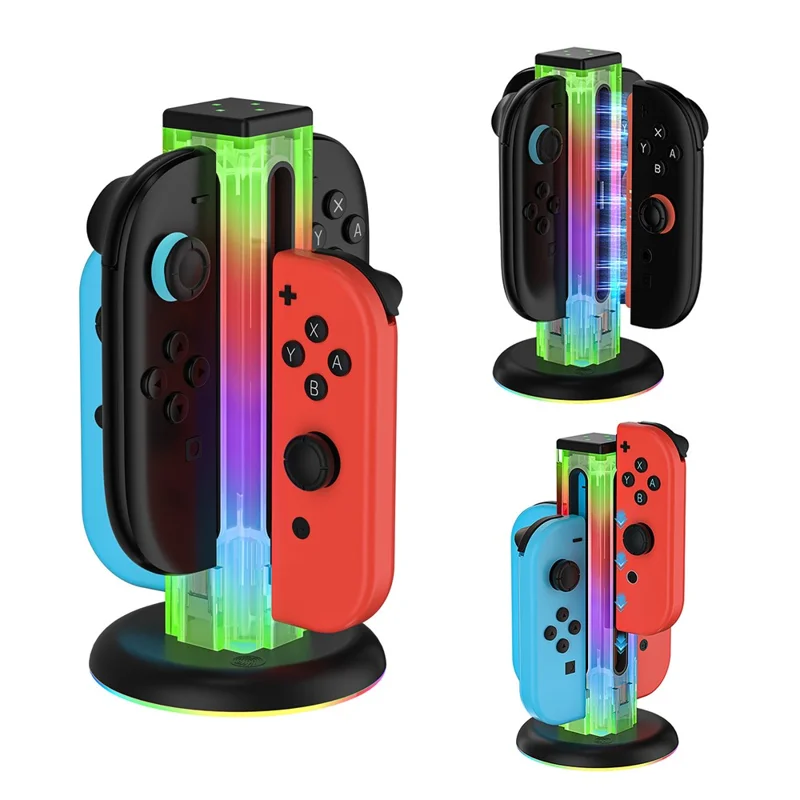 JYS-NS2318 Per Nintendo Switch 2 / Switch Docking di ricarica 4 in 1 Joy-Con Controller con luce RGB