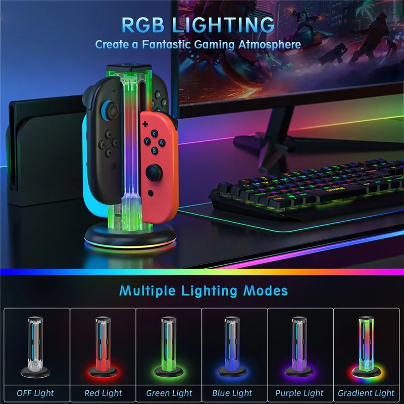 JYS-NS2318 Per Nintendo Switch 2 / Switch Docking di ricarica 4 in 1 Joy-Con Controller con luce RGB