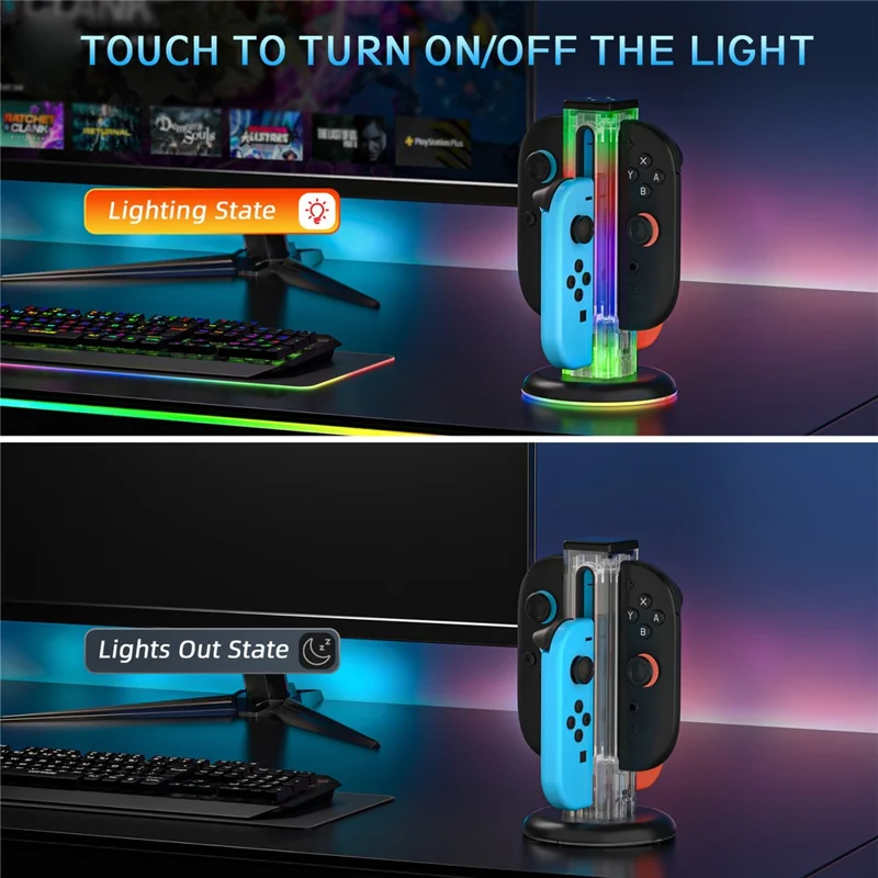 JYS-NS2318 Per Nintendo Switch 2 / Switch Docking di ricarica 4 in 1 Joy-Con Controller con luce RGB