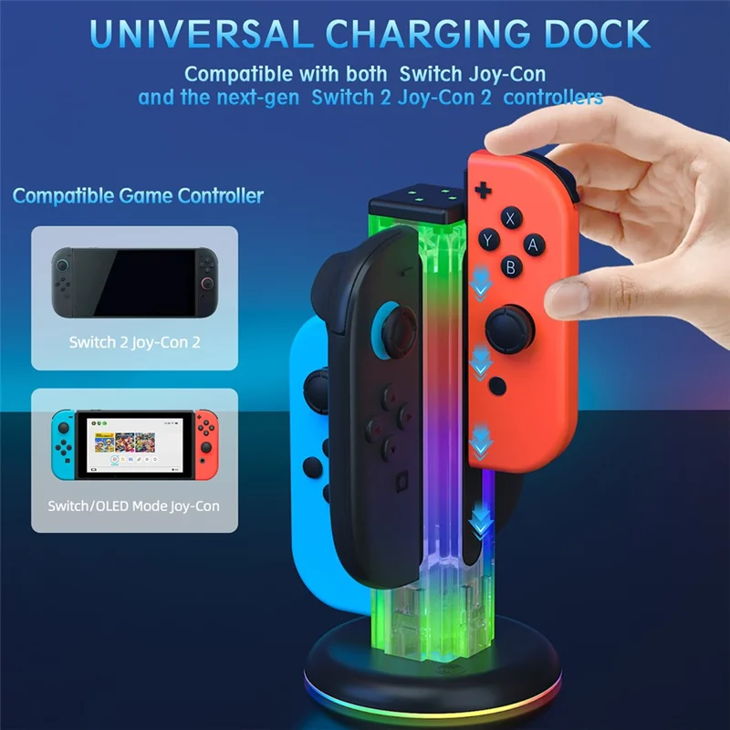 JYS-NS2318 Per Nintendo Switch 2 / Switch Docking di ricarica 4 in 1 Joy-Con Controller con luce RGB