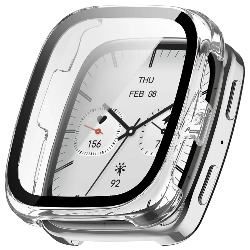 For Huami Amazfit Active 2 Square Hard PC Watch Protective Case with Tempered Glass Film - Transparent