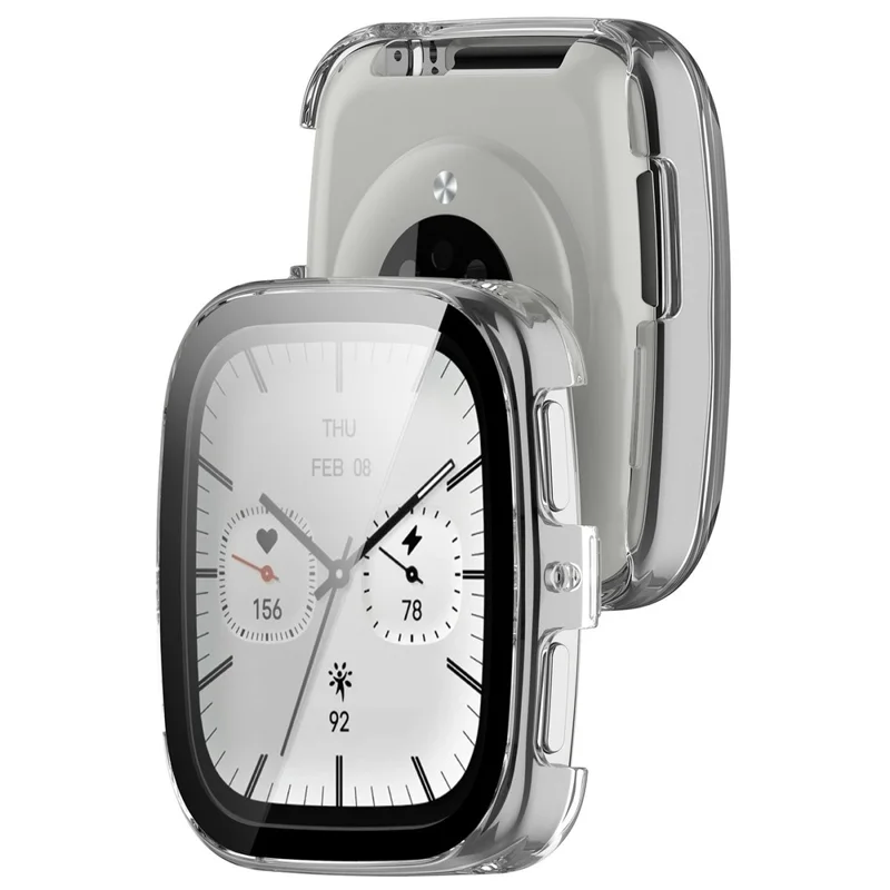 For Huami Amazfit Active 2 Square Hard PC Watch Protective Case with Tempered Glass Film - Transparent