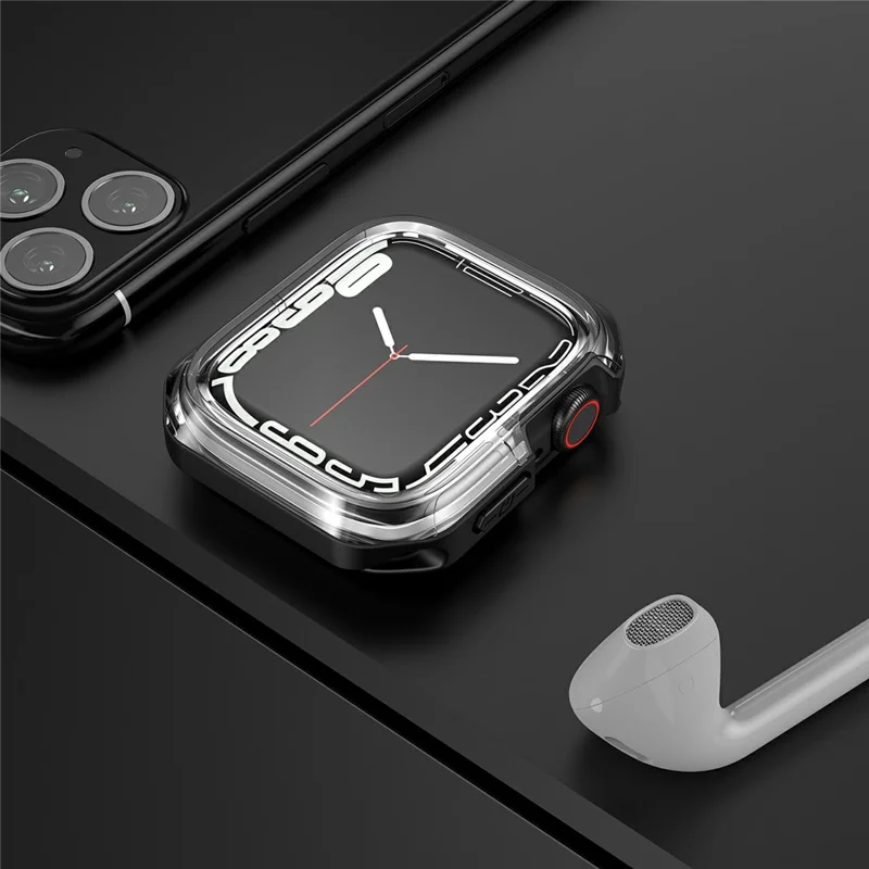 Watch Case for Apple Watch Series 9 / 8 / 7 45mm / SE (2023) / SE (2022) / SE / 6 / 5 / 4 44mm Dual Color PC TPU Protective Frame - Transparent+Black