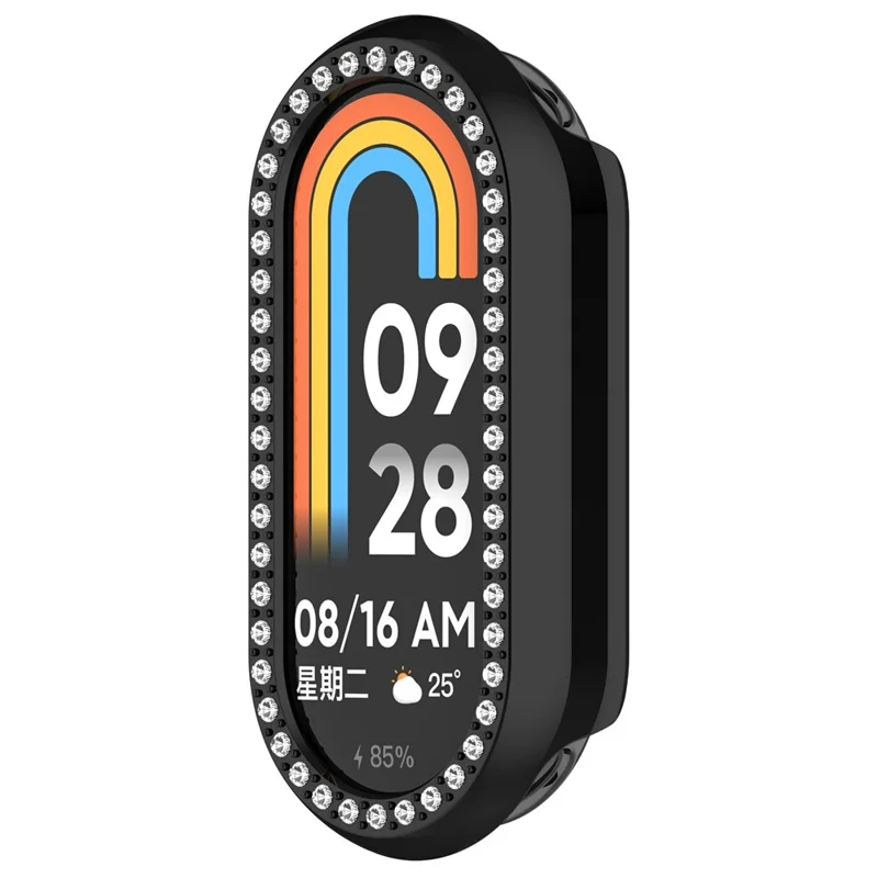 Pour Xiaomi Smart Band 10 Céramique / 9 Céramique / 8 Boîtier de Montre Décoré de Strass Creux Électroplacage Coque de Montre PC - Noir