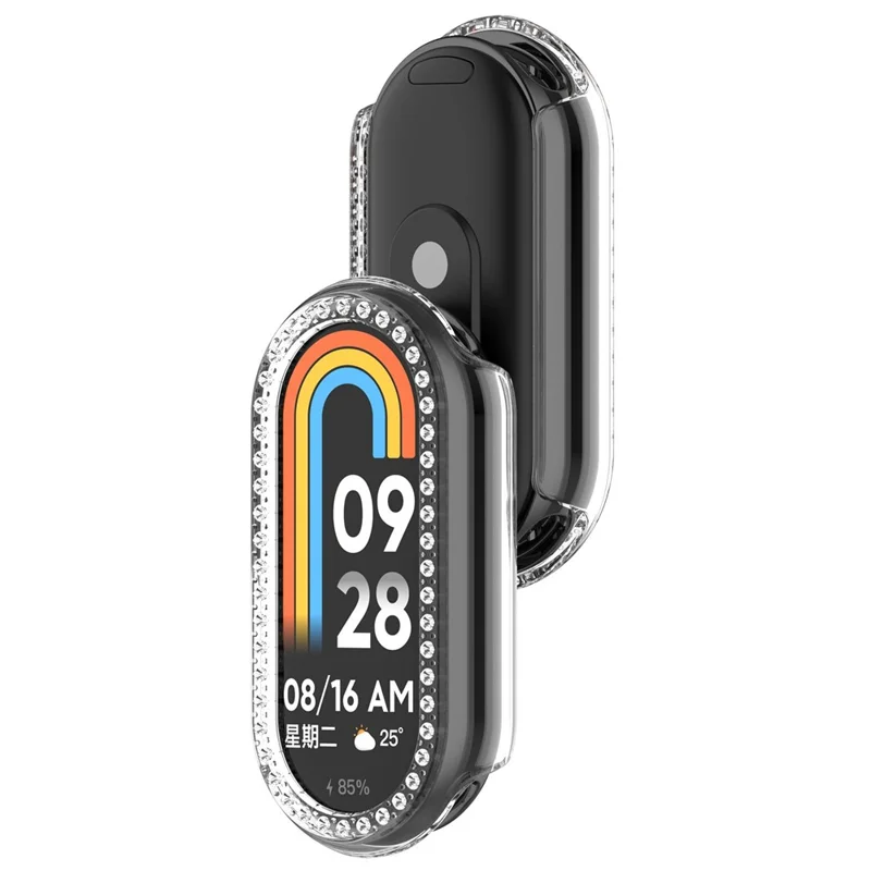 Für Xiaomi Smart Band 10 Keramik / 9 Keramik / 8 Transparente Smartwatch-Hülle mit Strasssteinen, hohlem Design und PC-Schutzhülle