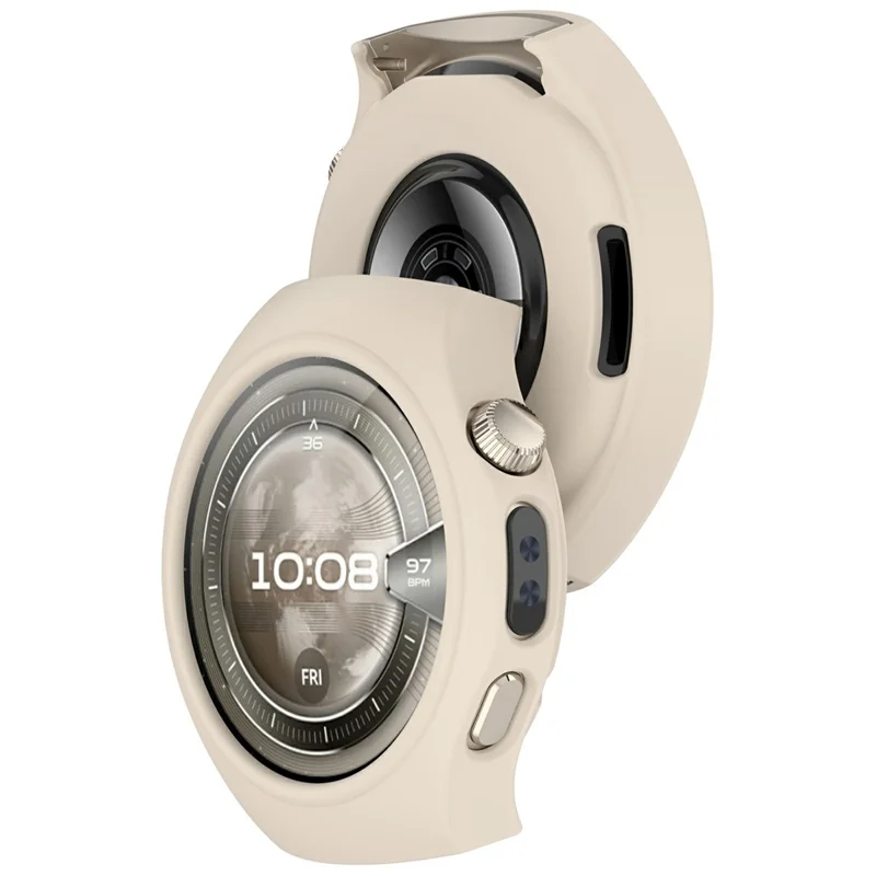 For Huawei Watch 5 46mm Watch Case Soft Silicone Hollow Watch Frame Cover - Ivory White