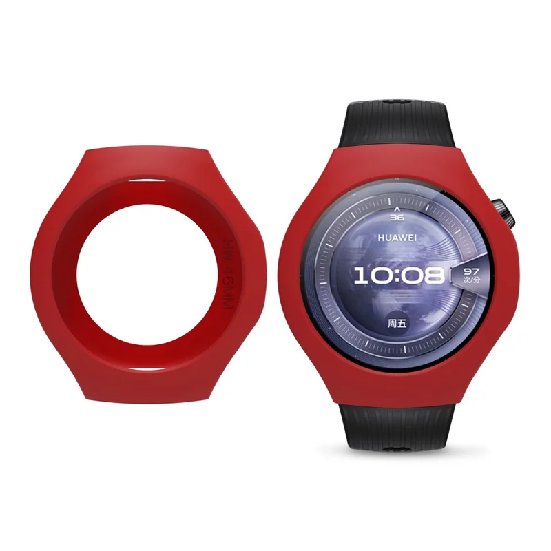 Para Huawei Watch 5 46mm Capa de Relógio Silicone Macio Moldura Oca de Relógio - Vermelho
