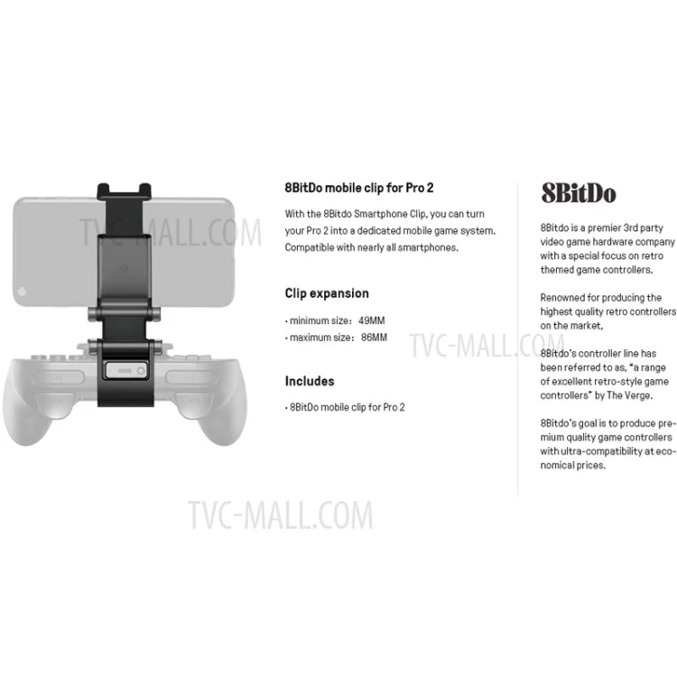 8BITDO Adjustable Aluminium Alloy Phone Holder Gaming Clip Bracket for 8BitDo Pro 2 Bluetooth-compatible Controller